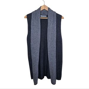 InCashmere Dark Gray Long Open Front Vest with Striped Collar & Front Size Large